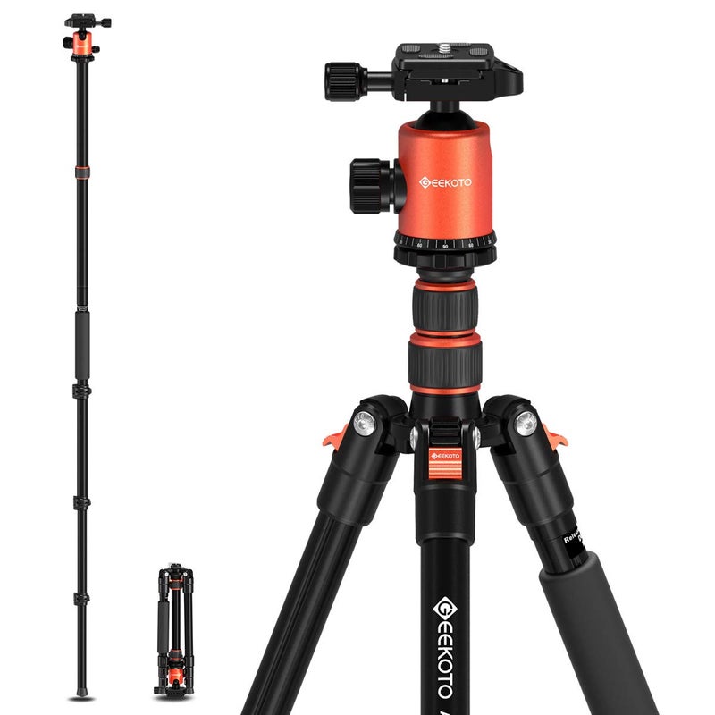 جهاز تثبيت الكاميرا GEEKOTO 77 ثلاثي القوائم لكاميرات DSLR مصنوع من الألمنيوم المضغوط مع رأس كروي بزاوية 360 درجة وقدرة تحميل تصل إلى 8 كجم للسفر والعمل