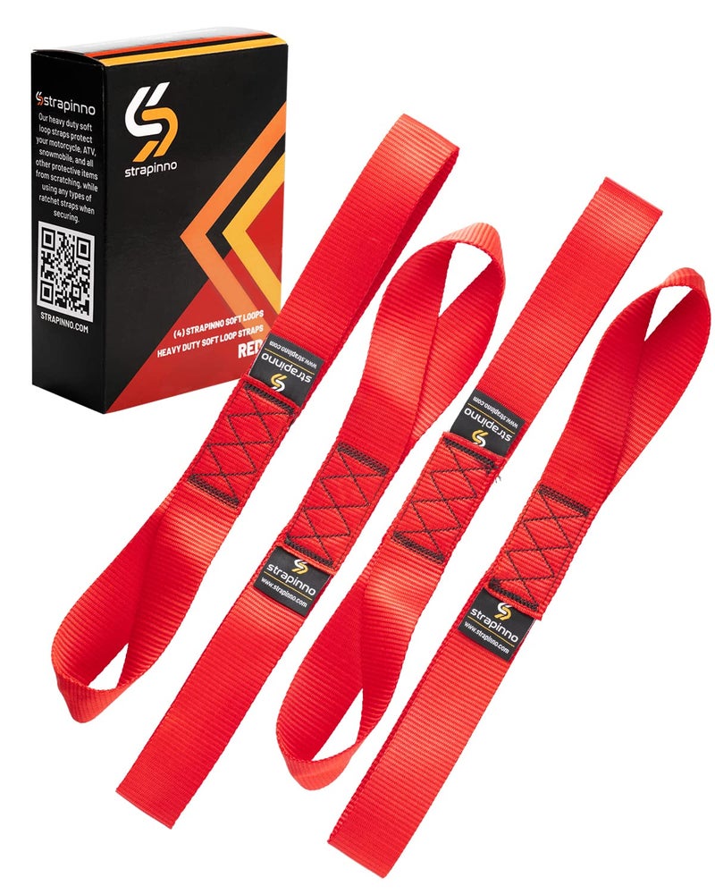 Strapinno 4pcs. Soft Loop Tie-Down Straps -1.7 in x 17 in Straps with 10,500lbs Breaking Strength and 3,500lbs Working Load Limit Each, Ideal for Securing ATV, UTV, Vehicles, and Other Equipment(Red) - Image 1