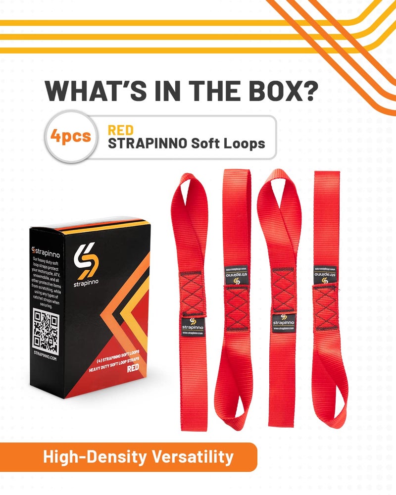 Strapinno 4pcs. Soft Loop Tie-Down Straps -1.7 in x 17 in Straps with 10,500lbs Breaking Strength and 3,500lbs Working Load Limit Each, Ideal for Securing ATV, UTV, Vehicles, and Other Equipment(Red) - Image 3