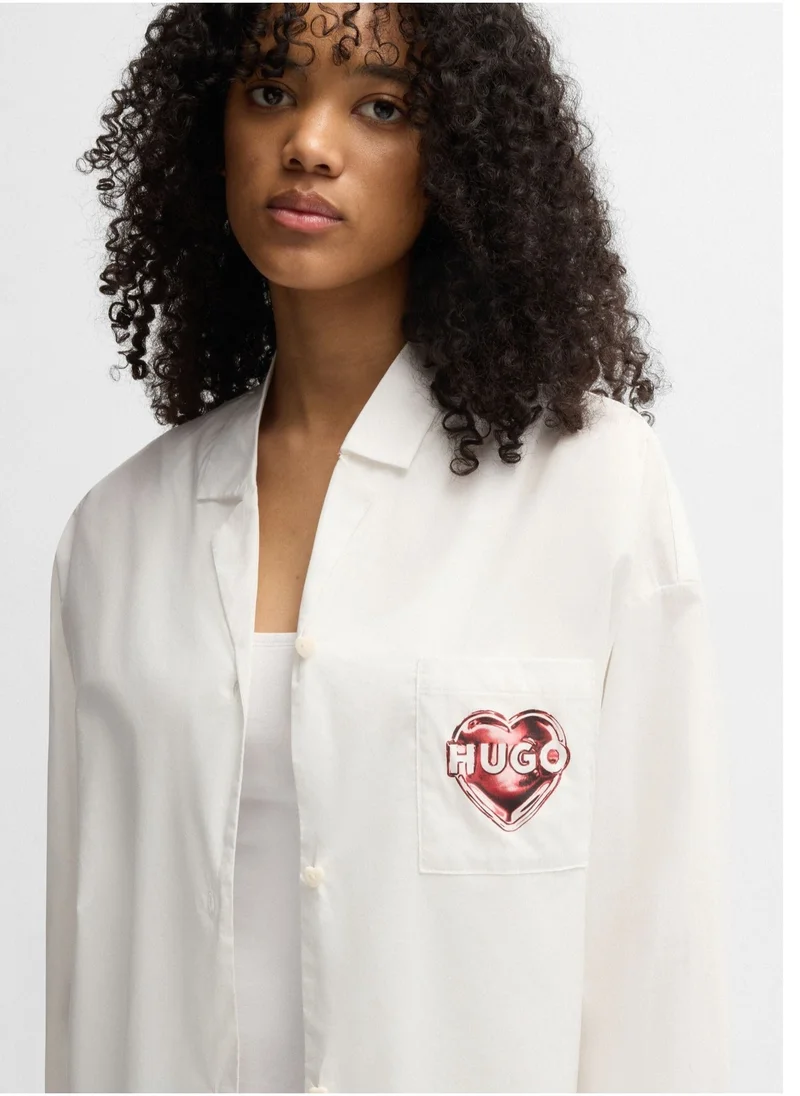 HUGO Cotton-poplin night shirt with heart logo print