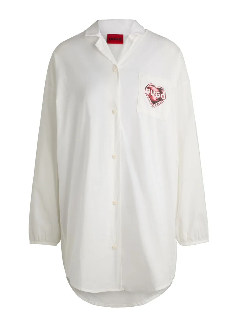 HUGO Cotton-poplin night shirt with heart logo print