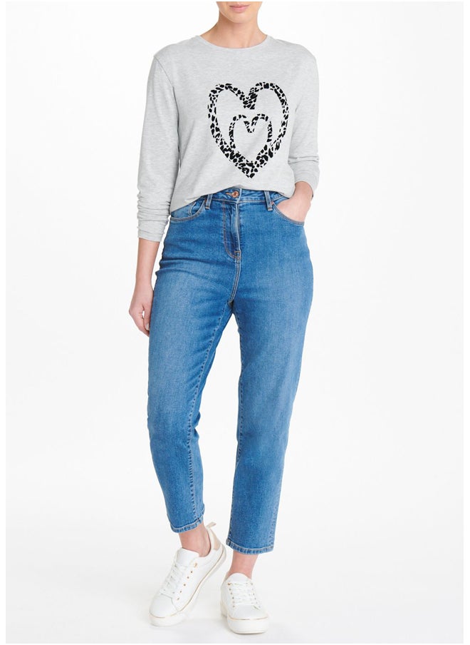 Matalan Grey Heart Foil Flocked Long Sleeve T-Shirt 