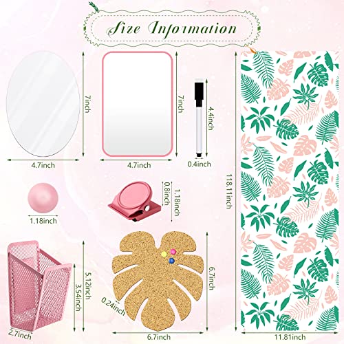 Harloon 15 Pcs Locker Decoration and Organizer Kit Locker Wallpaper Magnetic Pen Holder and Mirror Whiteboard Marker Cork Board with 3 Push Pins 3 Magnetic Clip 6 MagnetsPalm Leaf - Image 3