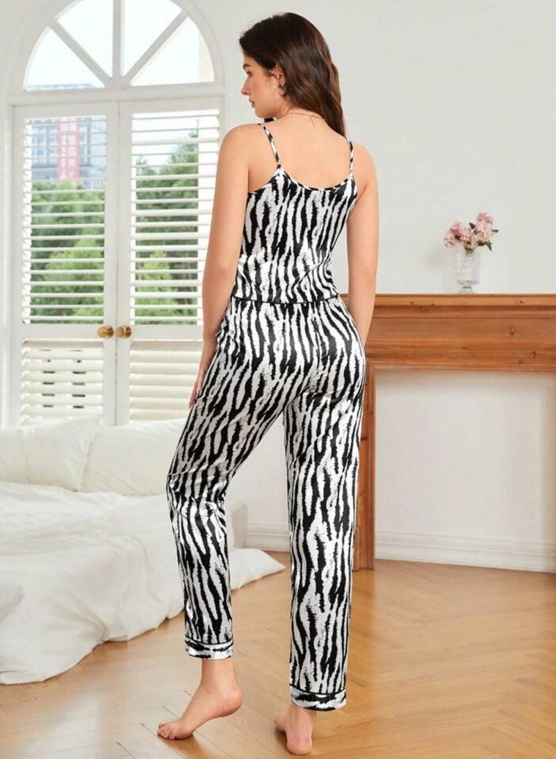 Silk N Love Cami Style Zebra Printed Silk Pajama Set for Ladies Women Girls Night Wearing Nighty Sleepwear Lingerie Dress Pyjama Set  - Image 3