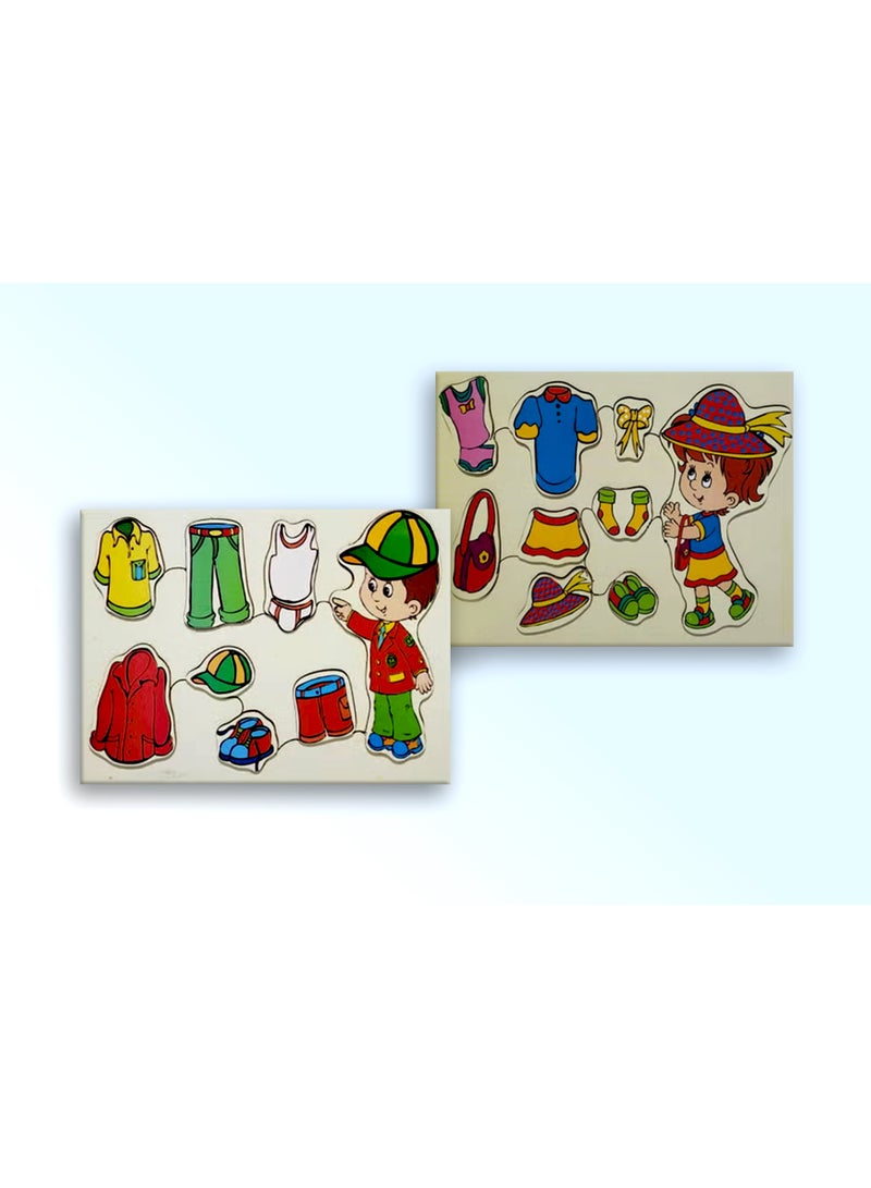 لوحتين بازل خشبى لملابس الولد و البنت - Image 1