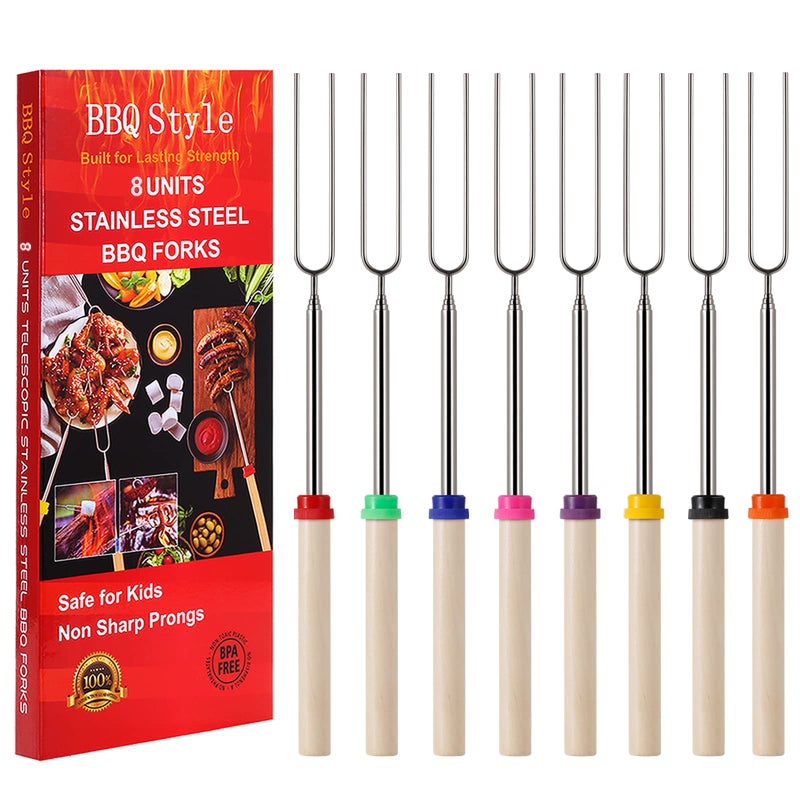 BBQStyle 8 قطع من أعواد تحمير الخطمي المتداخلة من أجل حفرة النار المفتوحة بطول 81.28 سم من الخطمي تحميص شوك الشواء وأسياخ S'mores أسياخ للتخييم في نار المخيم وهوت دوج هوت دوج نار الشواية - Image 1