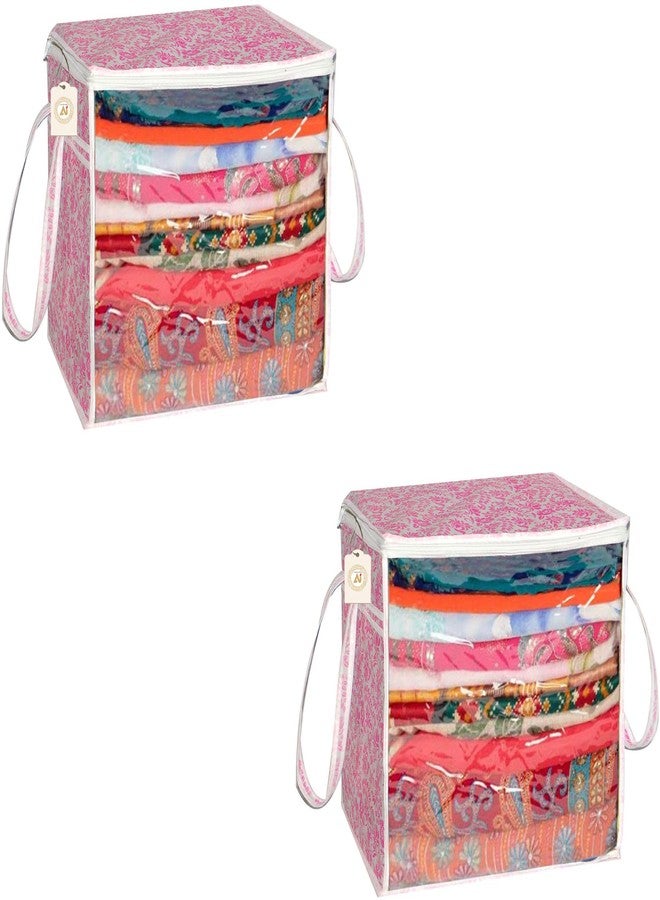 Shaping Fabric Saree Storage Bag | Premium Wardrobe Cloth Organizer Box | Large Garment Cover with Polka Dot Design | Durable Fabric, Transparent Window | Pack Of 2 AWPM11739 - Image 1