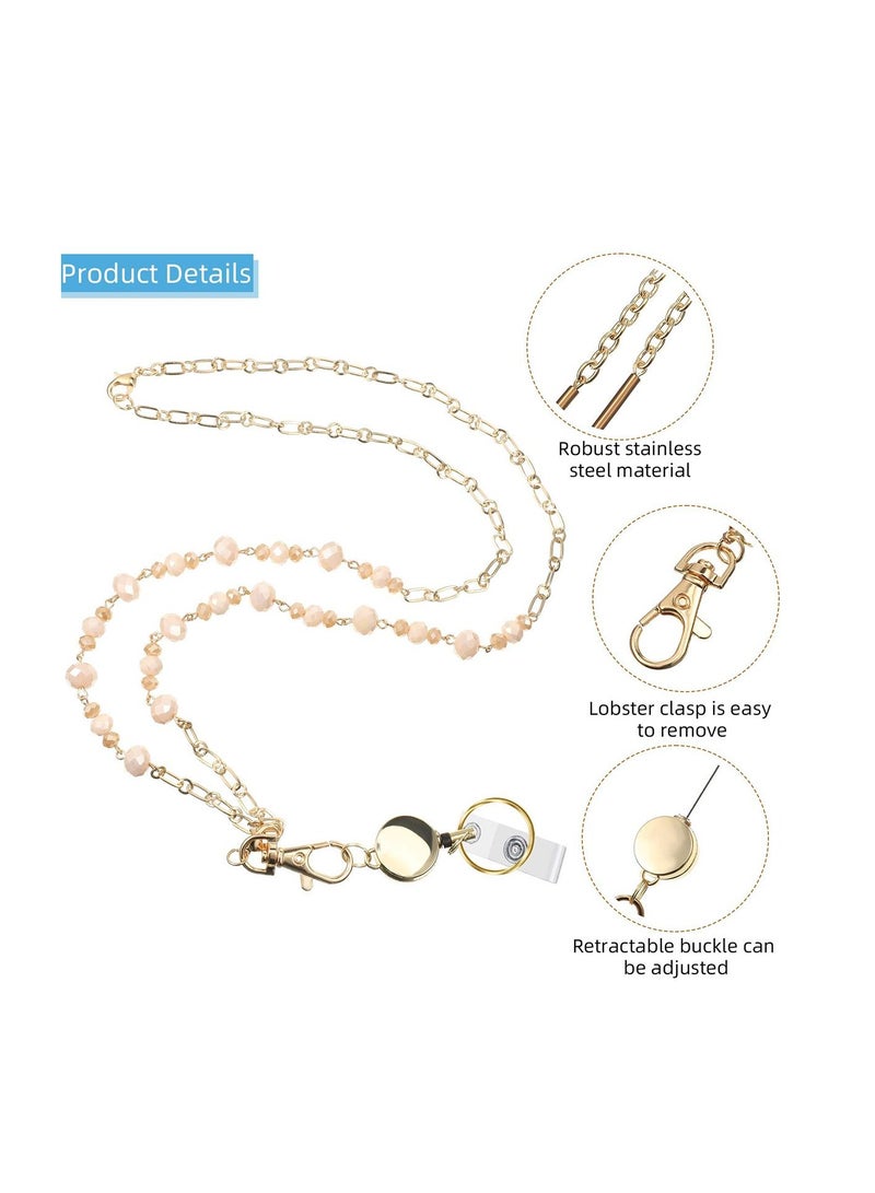 SYOSI Retractable Badge Reel Lanyard for ID Holder Set 3 Pieces, Necklace Name Badge Holder Lanyard Stainless Steel Beaded Chain with Waterproof Name Badge Holder Clip for Mother's Day Present - Image 2