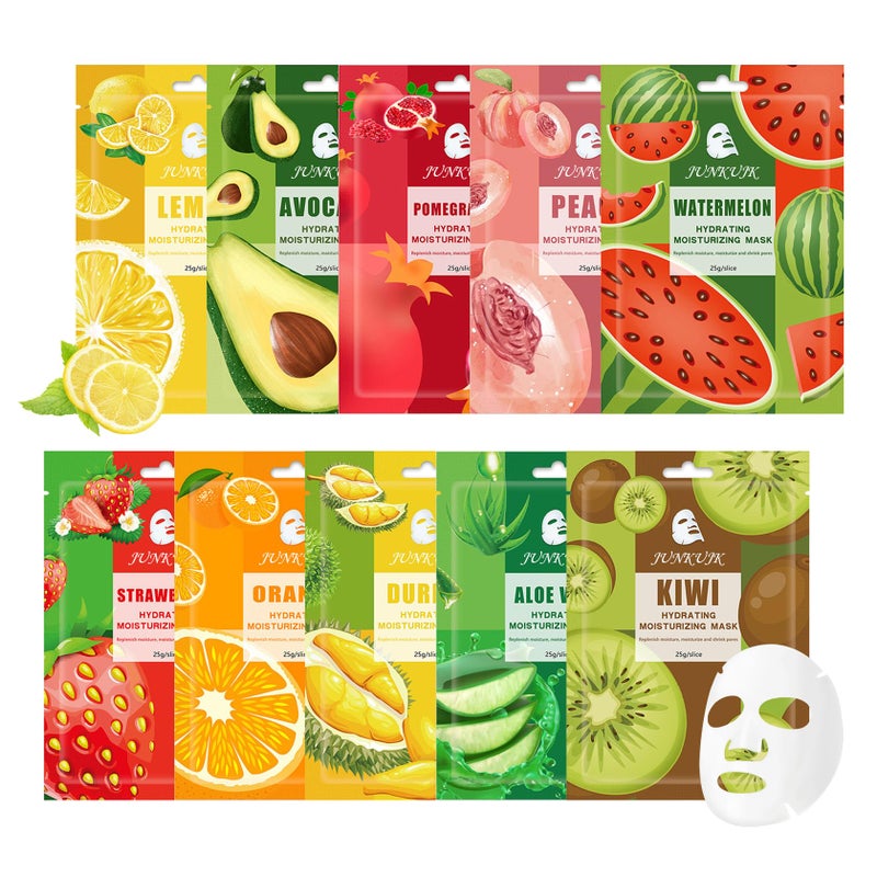 JunKuJK 10PCS Hydrating Facial Sheet MaskMoisturizing Face Masks Skincare Gift SetBrighten Long Lasting Face Mask Skin Care Facial Mask Kit for All Skin Types