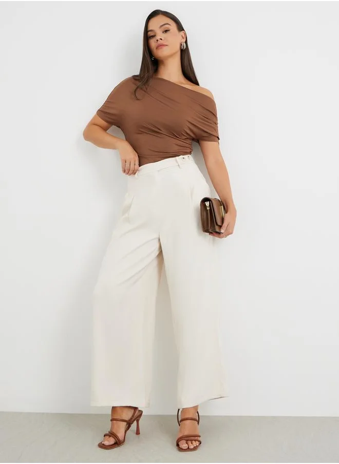 ستايلي Styli Mid Rise Wide Leg Pleated Pants