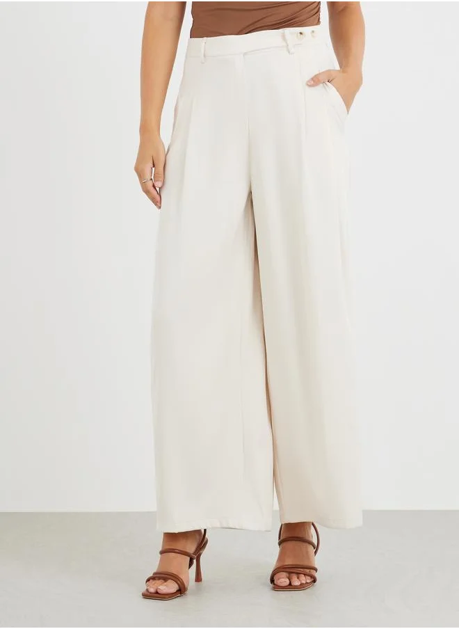 ستايلي Styli Mid Rise Wide Leg Pleated Pants