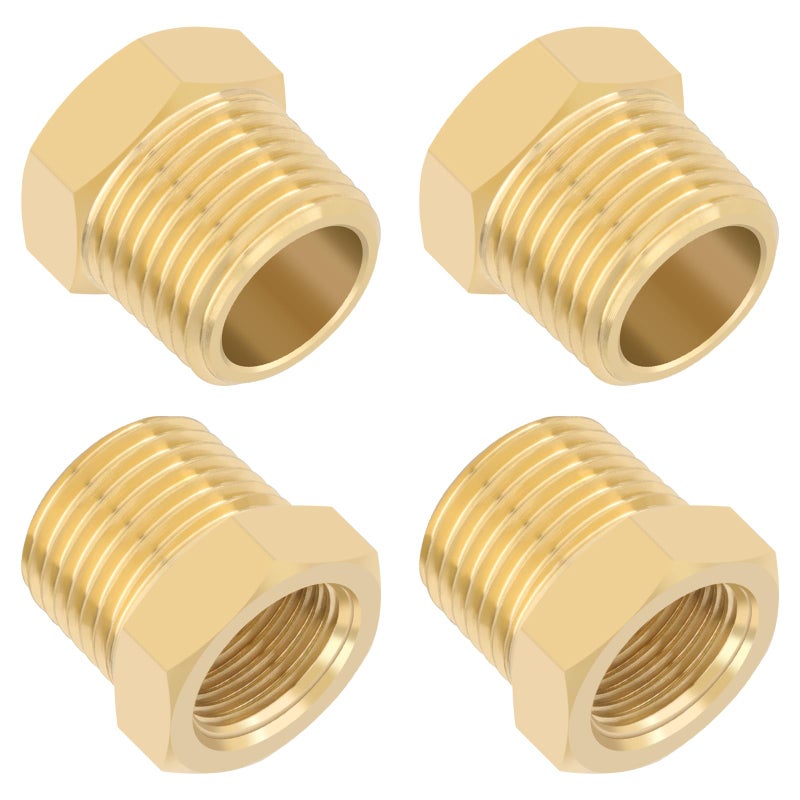 KOOTANS 4pcs Heavy Duty 1/2 NPT Male Thread to 3/8 NPT Female Thread Brass Reducer Hex Bushing Brass Fitting Pipe Hose Tube Adapter Convert - Image 1