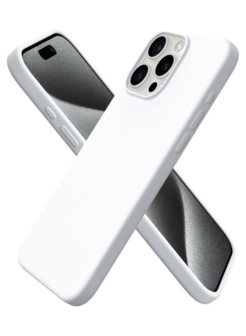 Compatible with iPhone 15 Pro Max Case 6.7 Inch Slim Liquid Silicone 4 Layers Soft Gel Rubber Shockproof Protective Phone Case with Anti Scratch Microfiber Lining (White) - Image 1