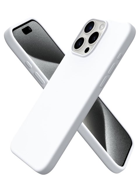 متوافق مع جراب iPhone 15 Pro Max مقاس 6.7 بوصة من السيليكون السائل النحيف 4 طبقات من مطاط الجل الناعم المقاوم للصدمات مع بطانة من الألياف الدقيقة المضادة للخدش (أبيض)