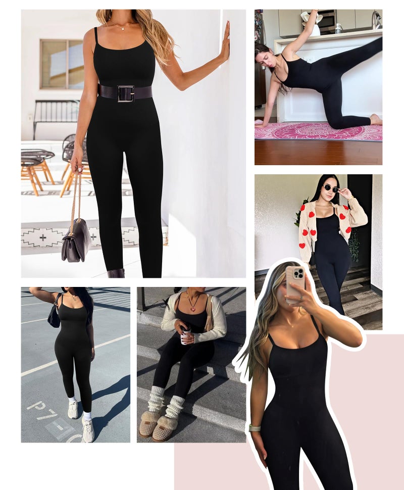 FeelinGirl Soft Jumper for Women Scoop Neck Bodycon One Piece Seamless Ribbed Rompers Shaper Unitard Black XS/S - Image 2