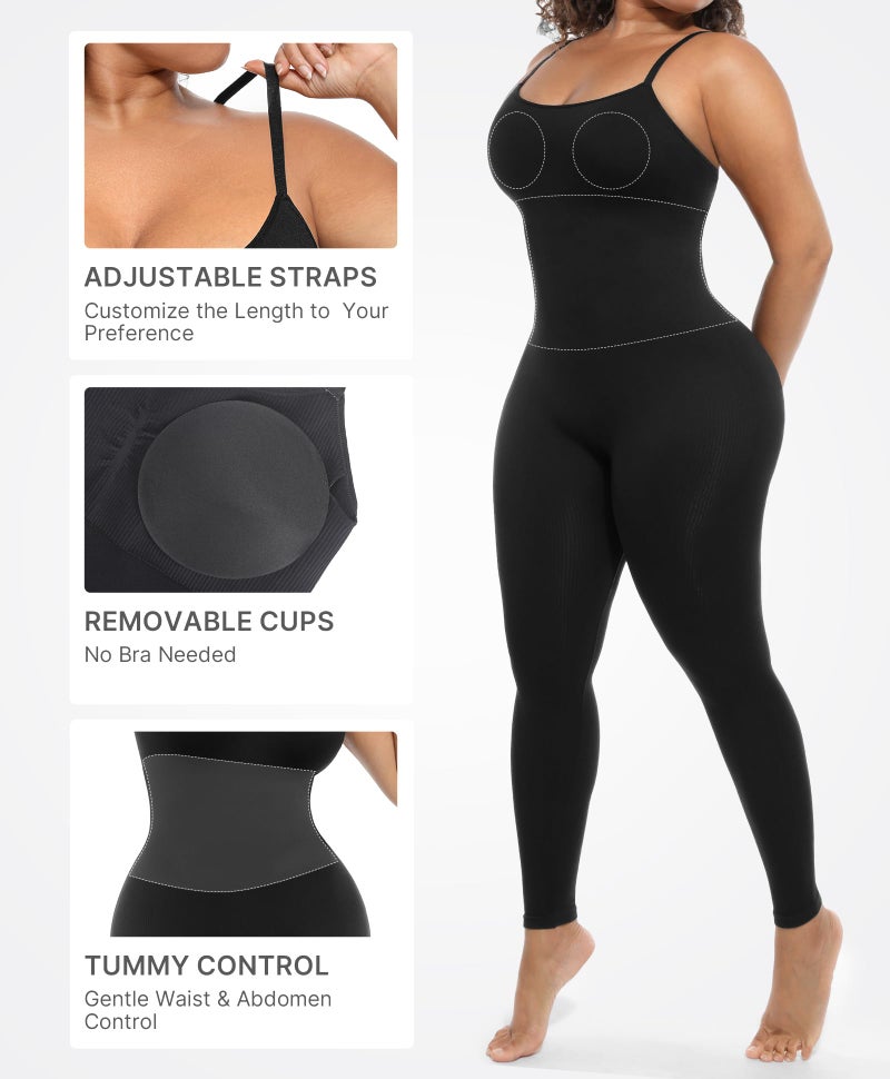FeelinGirl Soft Jumper for Women Scoop Neck Bodycon One Piece Seamless Ribbed Rompers Shaper Unitard Black XS/S - Image 5