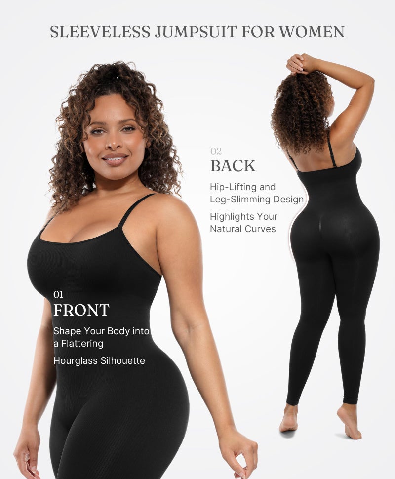 FeelinGirl Soft Jumper for Women Scoop Neck Bodycon One Piece Seamless Ribbed Rompers Shaper Unitard Black XS/S - Image 4