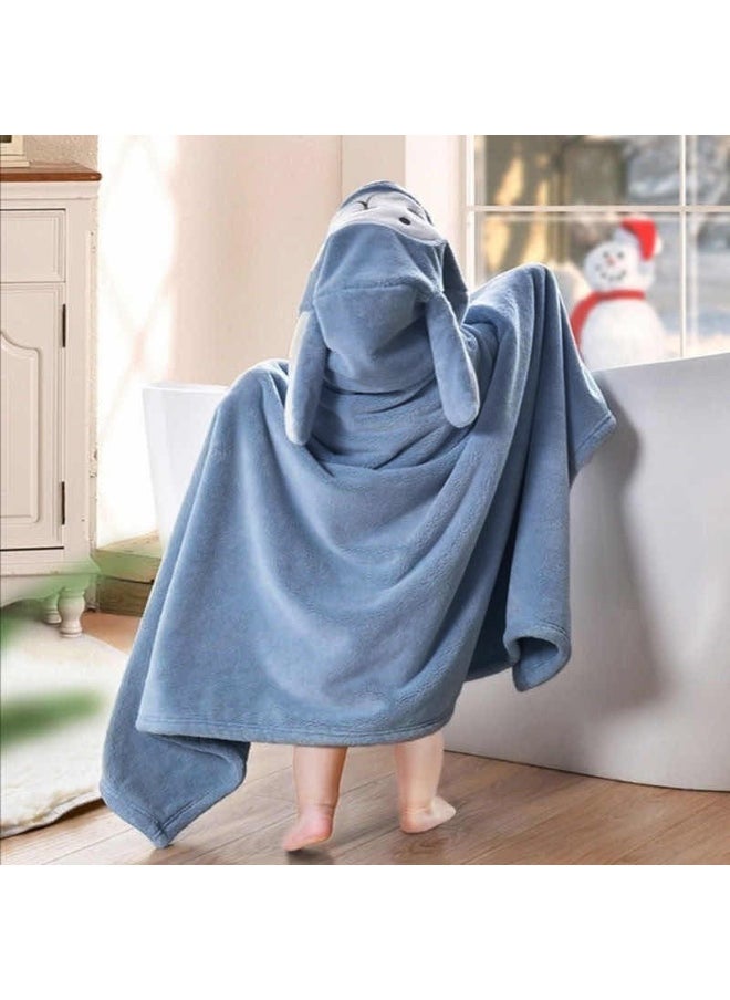 ماركة غير محددة بطانية استحمام بغطاء رأس للأطفال مصنوعة من الفراء الصناعي - رداء استحمام كرتوني قابل للارتداء 