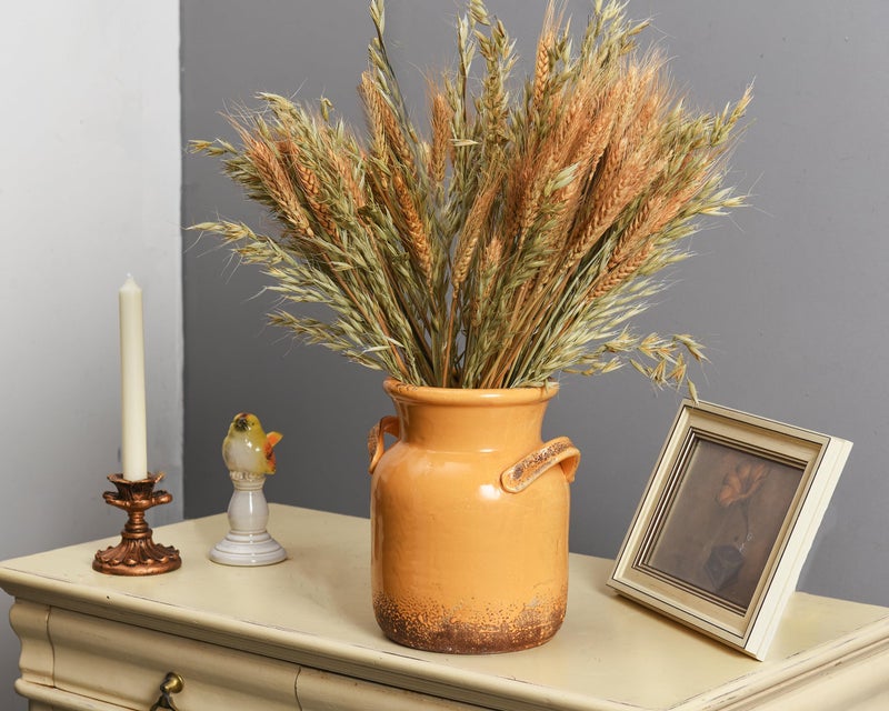 Quoowiit Ceramic Rustic Farmhouse Vase, Distressed Decorative Flower Vases for Home Decor, Ideal Shelf Decor, Yellow Boho Vase for Living Room Bedroom Kitchen Office Centerpiece Table Decorations - Image 5