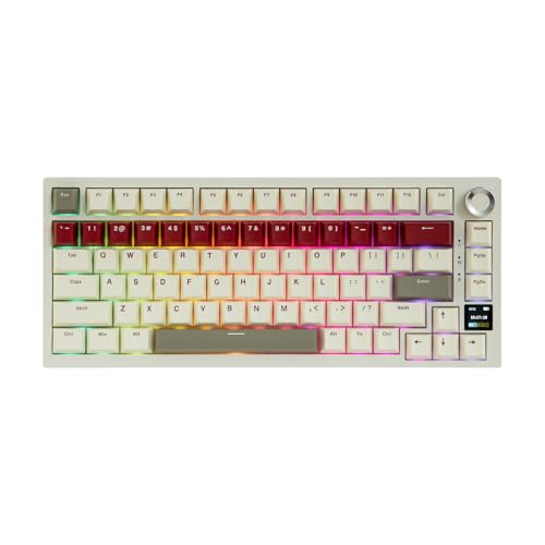 MechLands Ajazz AK820 Pro 75% Wireless Gaming Keyboard with TFT Display Screen & Knob, Gasket Mechanical Creamy Keyboard, BT5.0/2.4GHz/USB-C, RGB, NKRO for Win/Mac (Beige, Gift Switch) - Image 1
