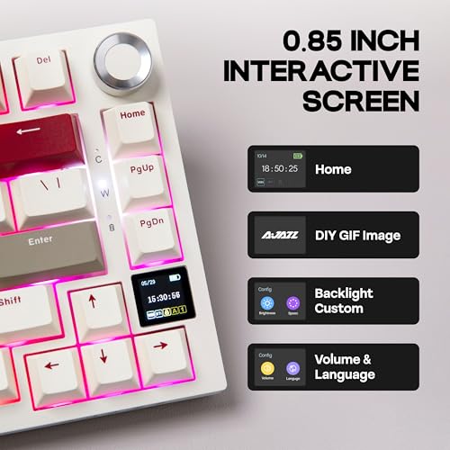 MechLands Ajazz AK820 Pro 75% Wireless Gaming Keyboard with TFT Display Screen & Knob, Gasket Mechanical Creamy Keyboard, BT5.0/2.4GHz/USB-C, RGB, NKRO for Win/Mac (Beige, Gift Switch) - Image 4