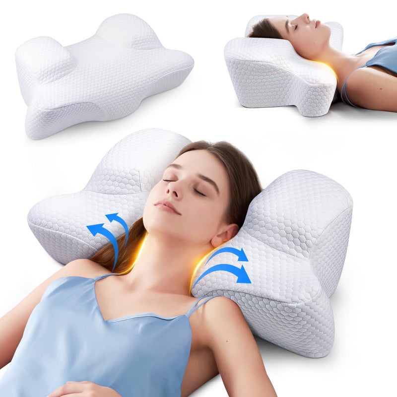 Benazcap Cervical Neck Beauty Pillow Back Sleeper Pillow Reduces Pressure on Skin Face Sleep on Your Back Comfortably AntiAging Anti Wrinkle Memory Foam Pillow for Neck Shoulder White