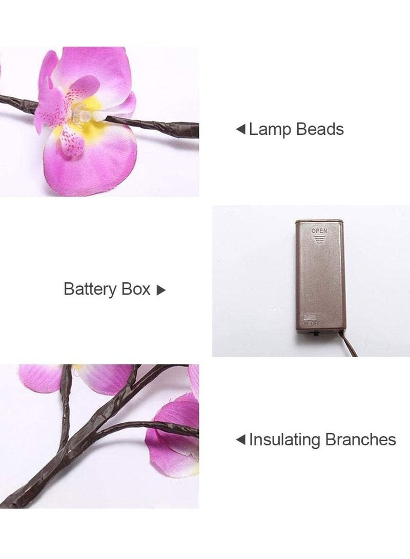 سلة أغصان ورود الأوركيد لون وردي مع إضاءة دافئة لديكور المنزل  73 سم - Image 4