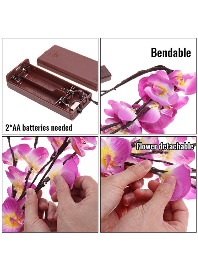 سلة أغصان ورود الأوركيد لون وردي مع إضاءة دافئة لديكور المنزل  73 سم - Image 5