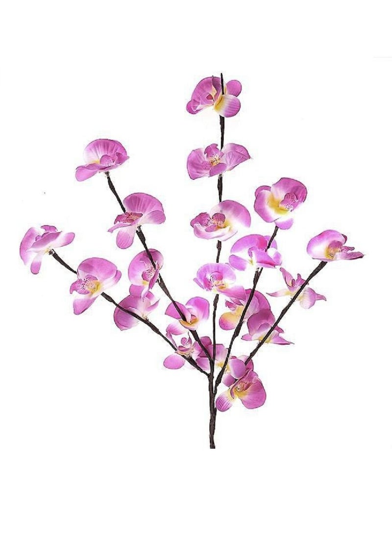 سلة أغصان ورود الأوركيد لون وردي مع إضاءة دافئة لديكور المنزل  73 سم - Image 1