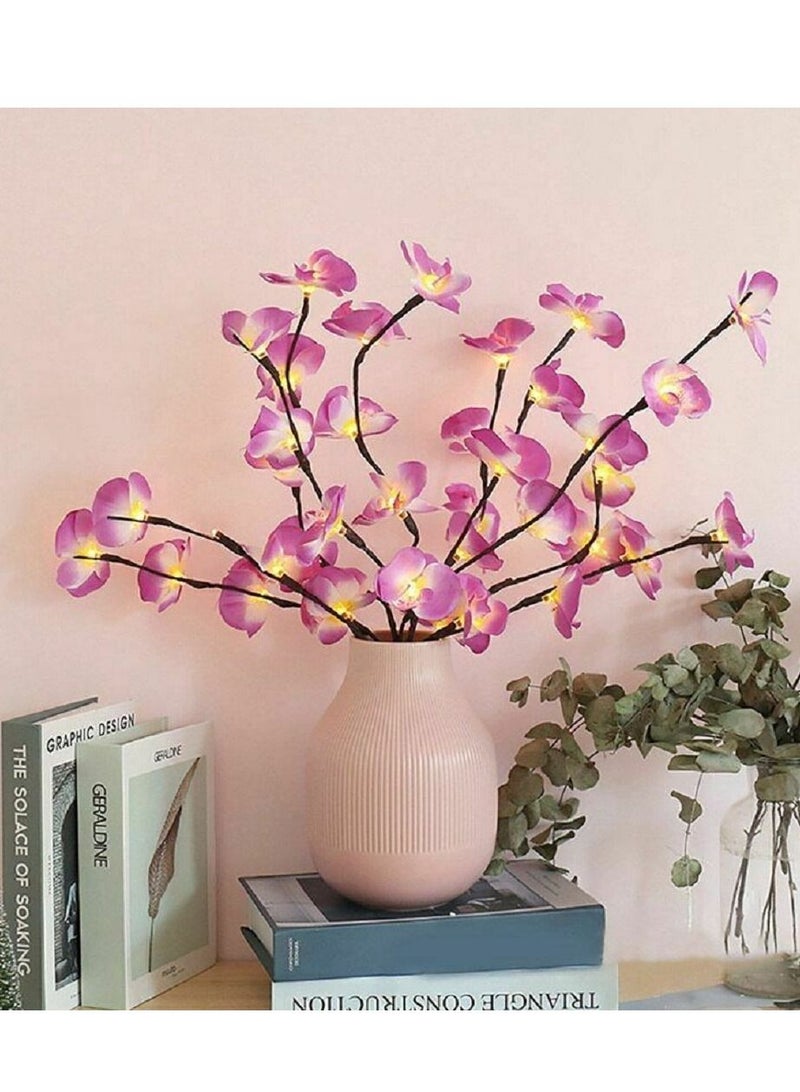 سلة أغصان ورود الأوركيد لون وردي مع إضاءة دافئة لديكور المنزل  73 سم - Image 2