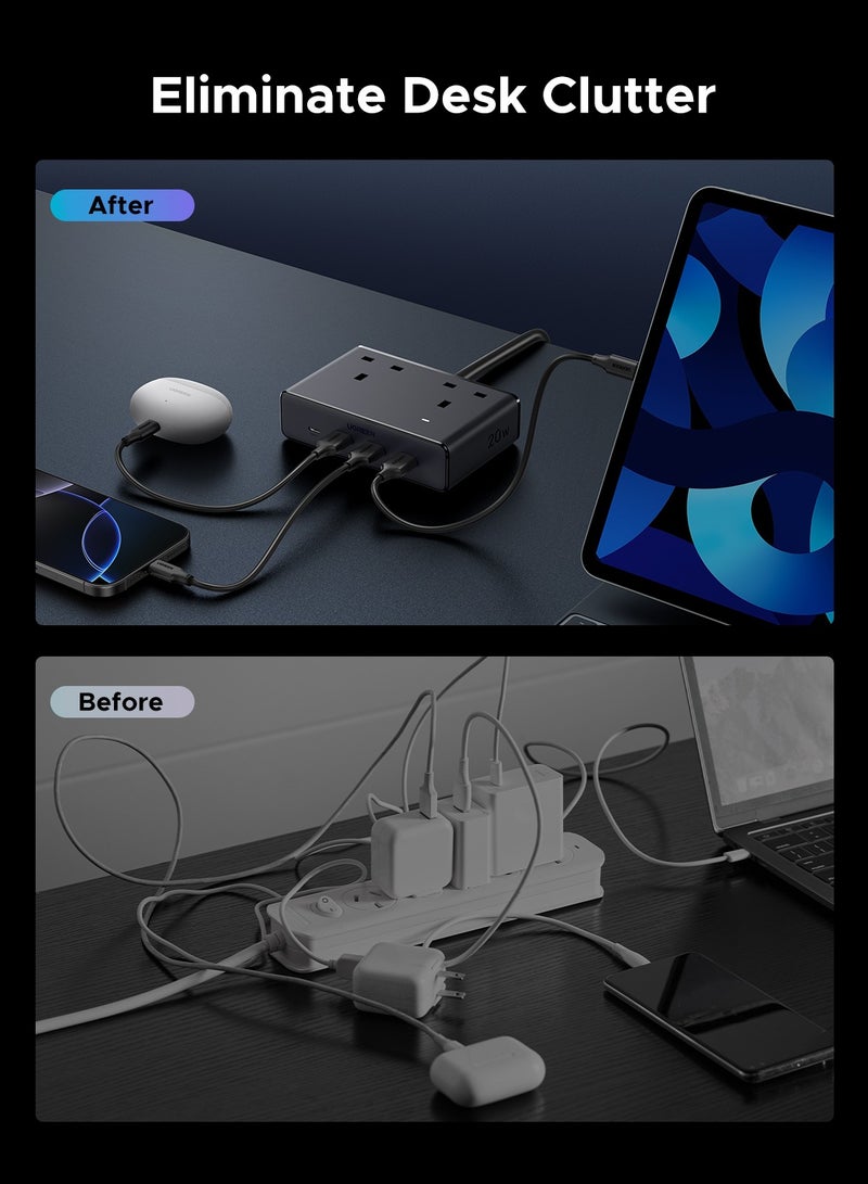 Ugreen 2990W Power Strip  Home Extension Plug With 2AC Ports 3A1C Fast USB Charger 20W With 1.5M Extension Cable Charging Station Space Saving Suitable for  Living Room Bed Room Kitchen Outdoor - - Image 5