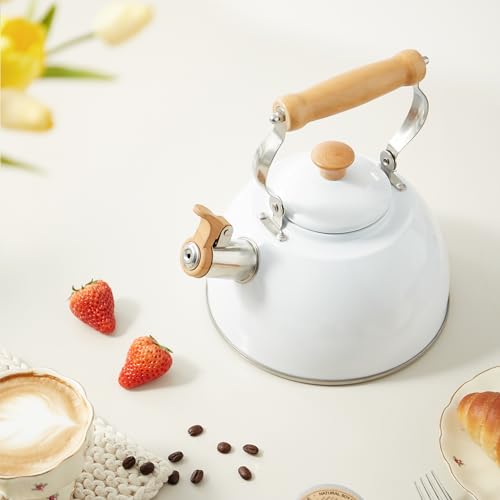 ROCKURWOK غلاية الشاي ROCKURWOK، إبريق شاي مع مقبض مريح بلمسة باردة، إبريق شاي من الفولاذ المقاوم للصدأ، غلاية شاي على الموقد، إبريق غلاية، غلاية شاي تصدر صفير، إبريق شاي صغير، 1.6 لتر (أبيض) - Image 3