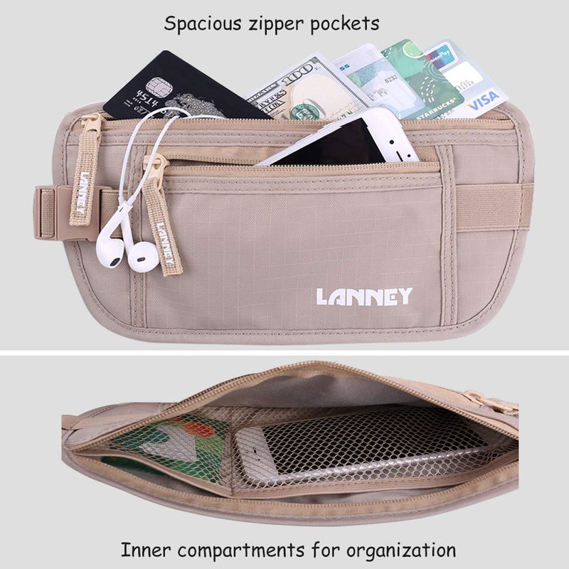 LANNEY Money Belt for Travel, Slim RFID Blocking Women and Men Hidden Travel Pouch Under Clothes, Passport Holder Protect Cash Credit Card with 10 RFID Sleeves  - Image 4