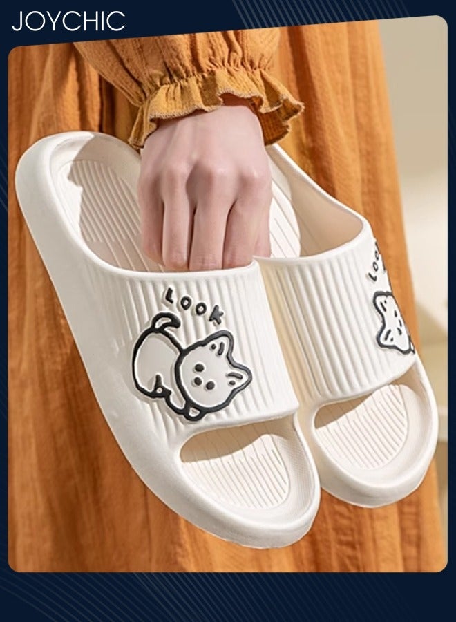 Joychic نعال سريعة الجفاف وقابلة للتنفس ذات مرونة عالية للنساء، بنمط قطة كرتونية جميلة للربيع والصيف، مقاومة للاهتراء، للاستخدام المنزلي والحمام، لون أبيض - Image 3