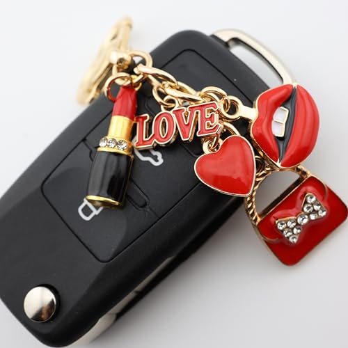 MyfavoriteK Chic Red Lipstick Keychain for Women – Fashion Purse Charm with Love Heart, Lips & Bag Pendant (Red Heart) - Image 3