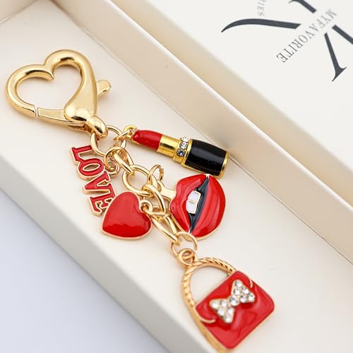 MyfavoriteK Chic Red Lipstick Keychain for Women – Fashion Purse Charm with Love Heart, Lips & Bag Pendant (Red Heart) - Image 5