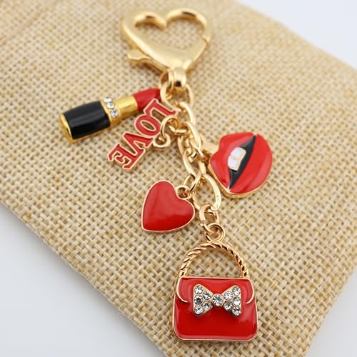 MyfavoriteK Chic Red Lipstick Keychain for Women – Fashion Purse Charm with Love Heart, Lips & Bag Pendant (Red Heart) - Image 4