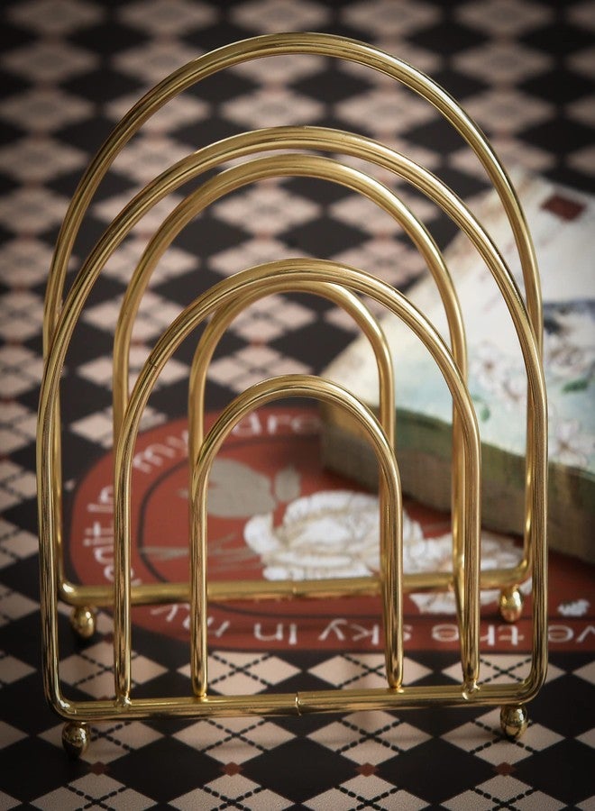حامل مناديل AFNAL للمنزل والمطبخ والفندق، موزع ورق مزخرف لطاولة الطعام، حامل مناديل معدني عمودي، مقوس، ذهبي اللون - Image 5