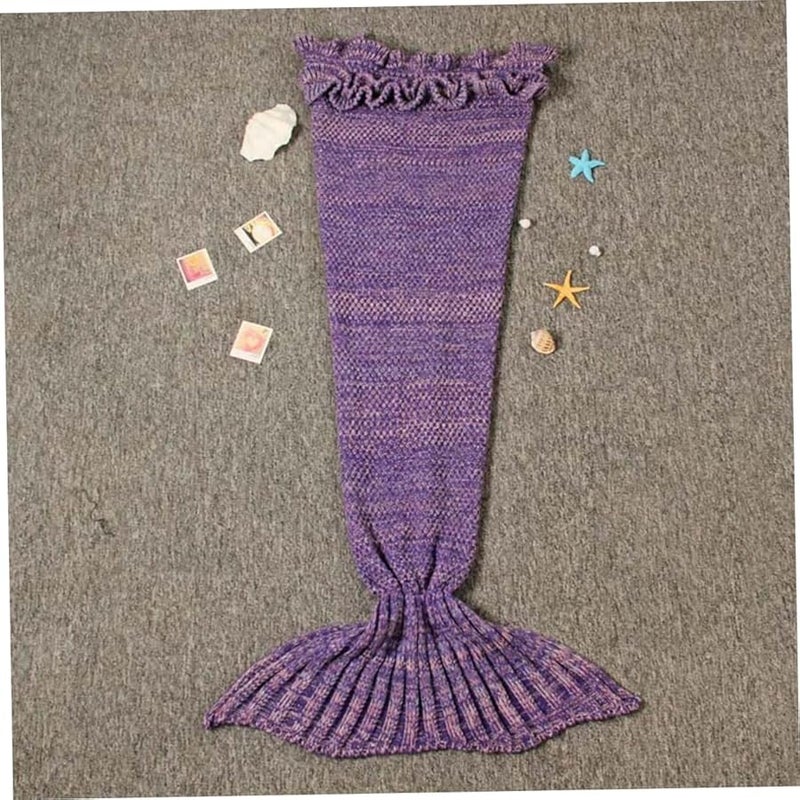 بطانية حورية البحر الأرجوانية للأطفال تصميم كروشيه أكريليك قابلة للغسل اليدوي - Image 5