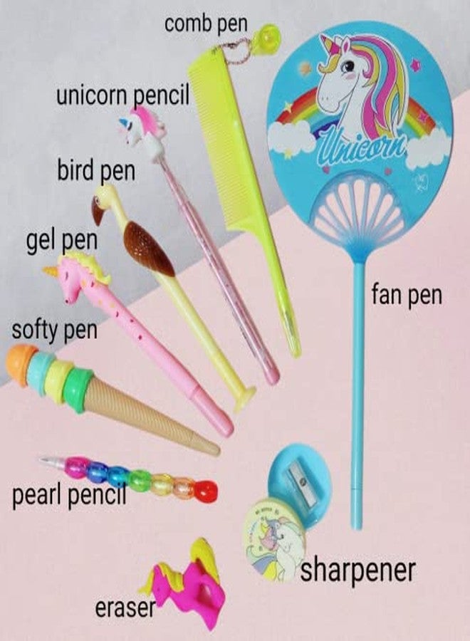 Le Delite Unicorn Fluffy Decompression Spongy Squishy Slimy Sparkle Makeup Cartoon Smiley Fan Sequence 6in1 Water Glitter Designer Pen Creative Writing Instrument/Pretty Stationery (Designer) - Image 2