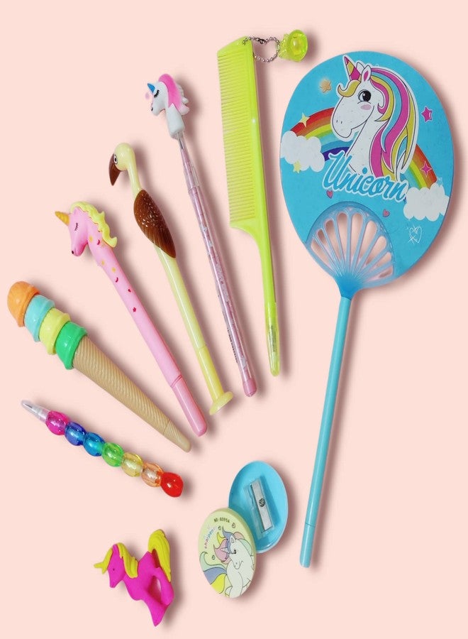 Le Delite Unicorn Fluffy Decompression Spongy Squishy Slimy Sparkle Makeup Cartoon Smiley Fan Sequence 6in1 Water Glitter Designer Pen Creative Writing Instrument/Pretty Stationery (Designer) - Image 1