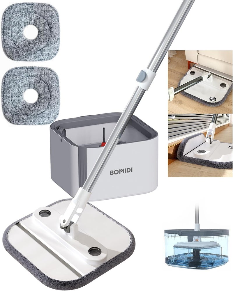 BOMIDI 360° Spin Mop for All Floors - Foldable Dry & Wet Floor Mop with Dual Water Tanks, Effortless Stain Removal for Tile, Wood, Marble (30cm Ultra-Wide Mop Head) - Image 1