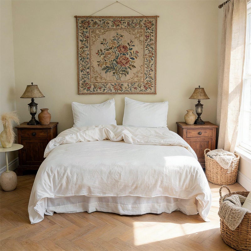 BISELINA French Linen Duvet Cover Set 3pcs with Hidden Zipper Closure Natural Flax Cotton Blend Solid Color Soft Breathable Luxury Farmhouse Bedding -Full Size, White - Image 1