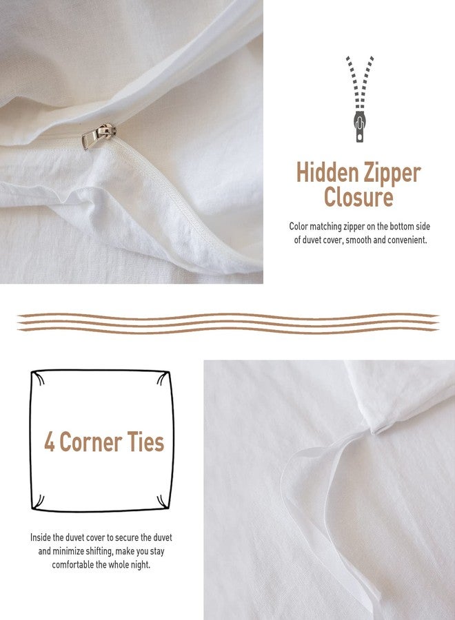 BISELINA French Linen Duvet Cover Set 3pcs with Hidden Zipper Closure Natural Flax Cotton Blend Solid Color Soft Breathable Luxury Farmhouse Bedding -Full Size, White - Image 3