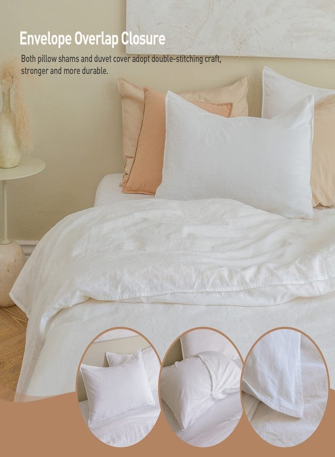 BISELINA French Linen Duvet Cover Set 3pcs with Hidden Zipper Closure Natural Flax Cotton Blend Solid Color Soft Breathable Luxury Farmhouse Bedding -Full Size, White - Image 4