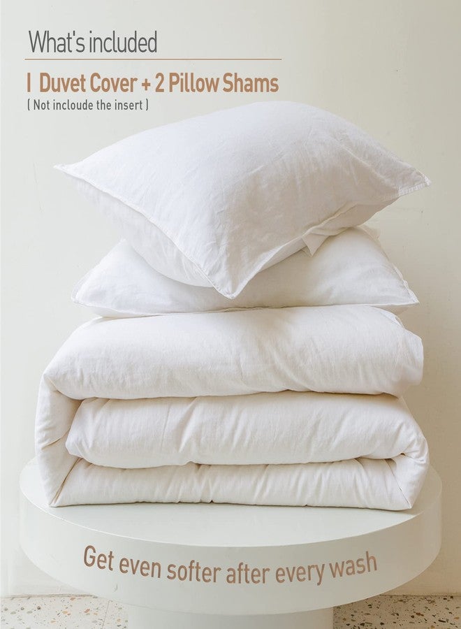 BISELINA French Linen Duvet Cover Set 3pcs with Hidden Zipper Closure Natural Flax Cotton Blend Solid Color Soft Breathable Luxury Farmhouse Bedding -Full Size, White - Image 5