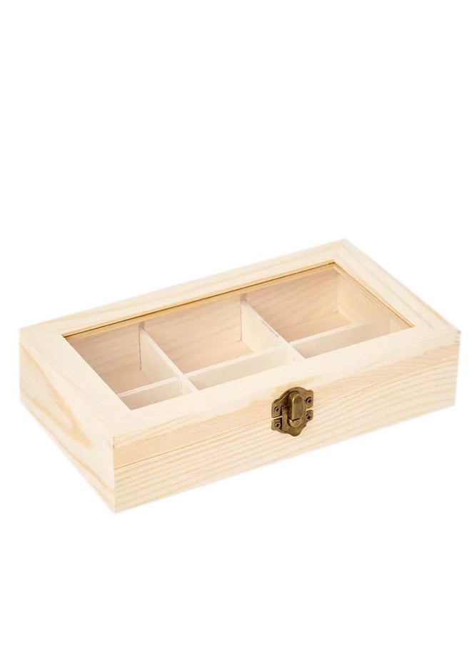 Generic Home-Brand Home Brand Tea Bag Organizer Storage Box Tea Storage Chest Case Wooden Tea Bag Sorter Jewelry Organizer Storage Box With 6 Compartments, For Any Home Or Restaurant And Office 22X13X9Cm  - Image 1