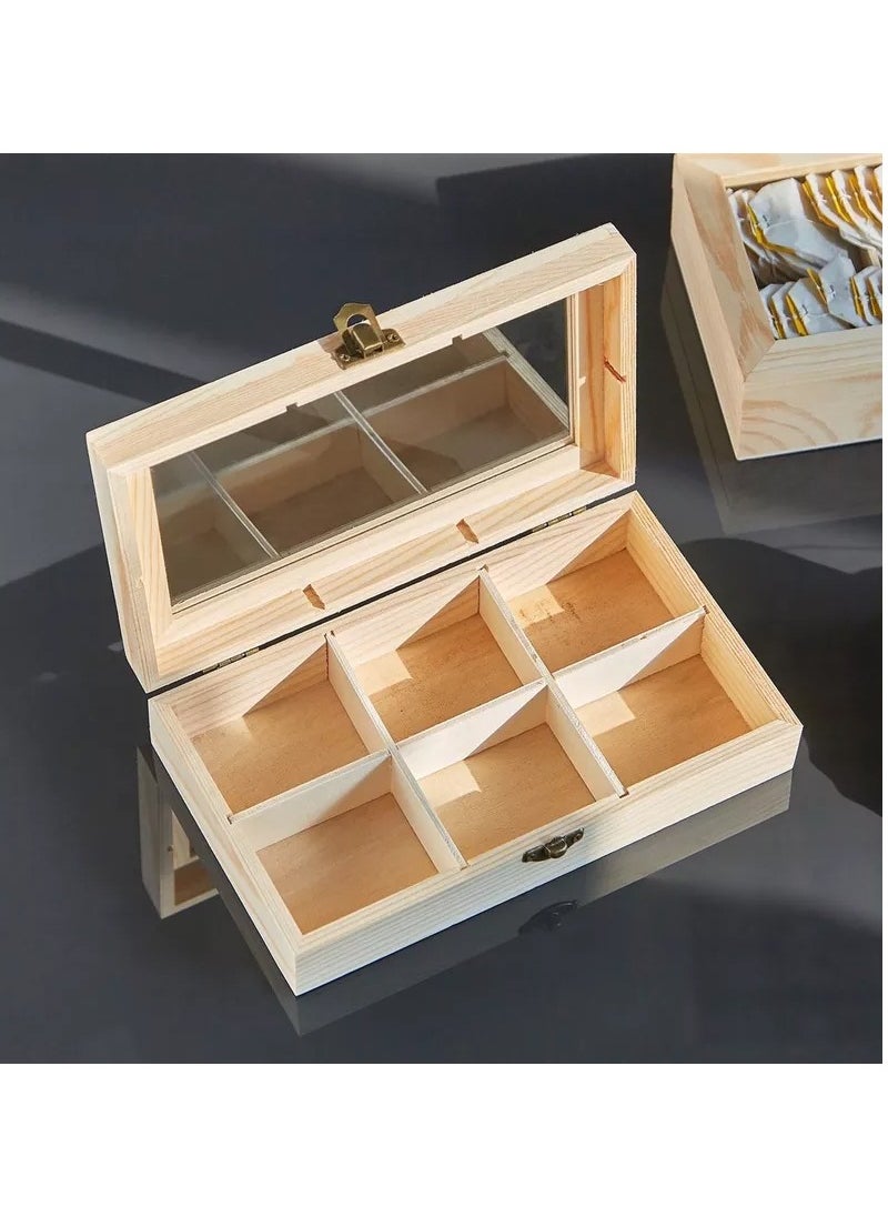 Generic Home-Brand Home Brand Tea Bag Organizer Storage Box Tea Storage Chest Case Wooden Tea Bag Sorter Jewelry Organizer Storage Box With 6 Compartments, For Any Home Or Restaurant And Office 22X13X9Cm  - Image 2