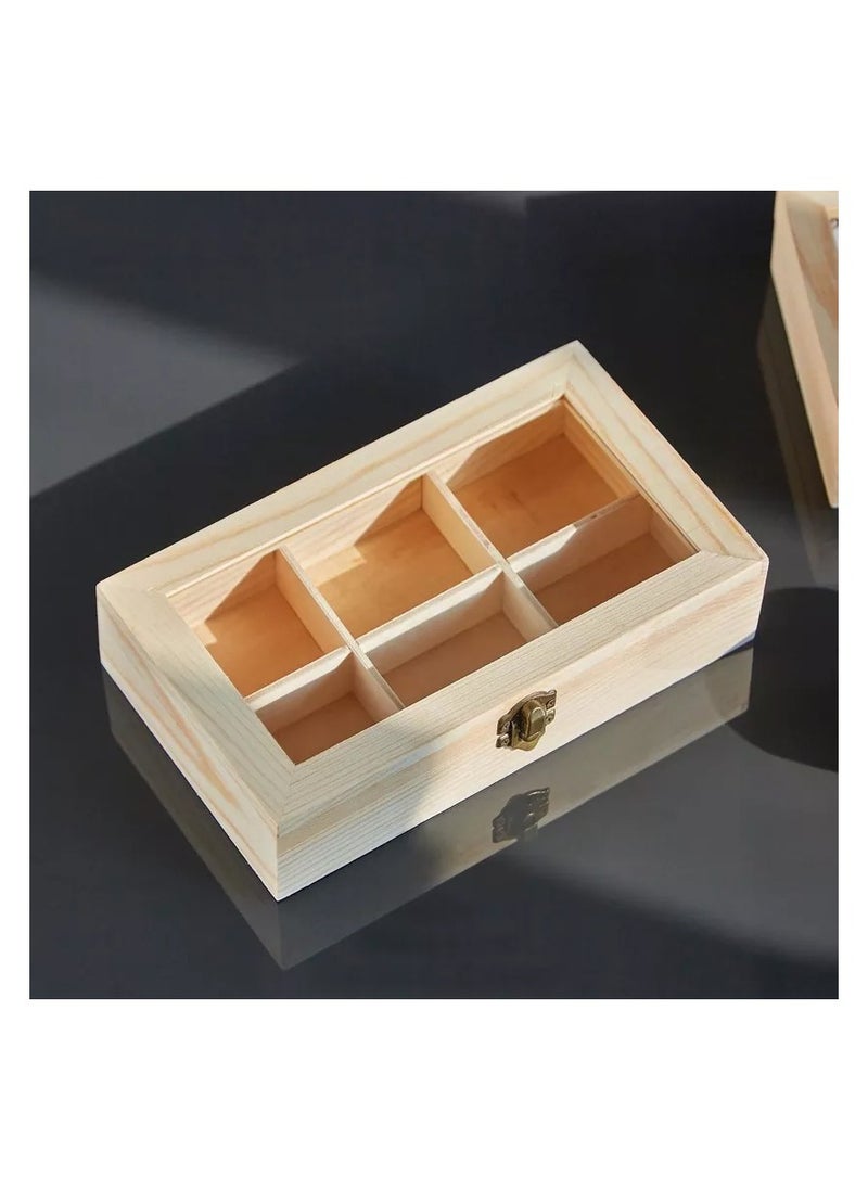 Generic Home-Brand Home Brand Tea Bag Organizer Storage Box Tea Storage Chest Case Wooden Tea Bag Sorter Jewelry Organizer Storage Box With 6 Compartments, For Any Home Or Restaurant And Office 22X13X9Cm  - Image 3