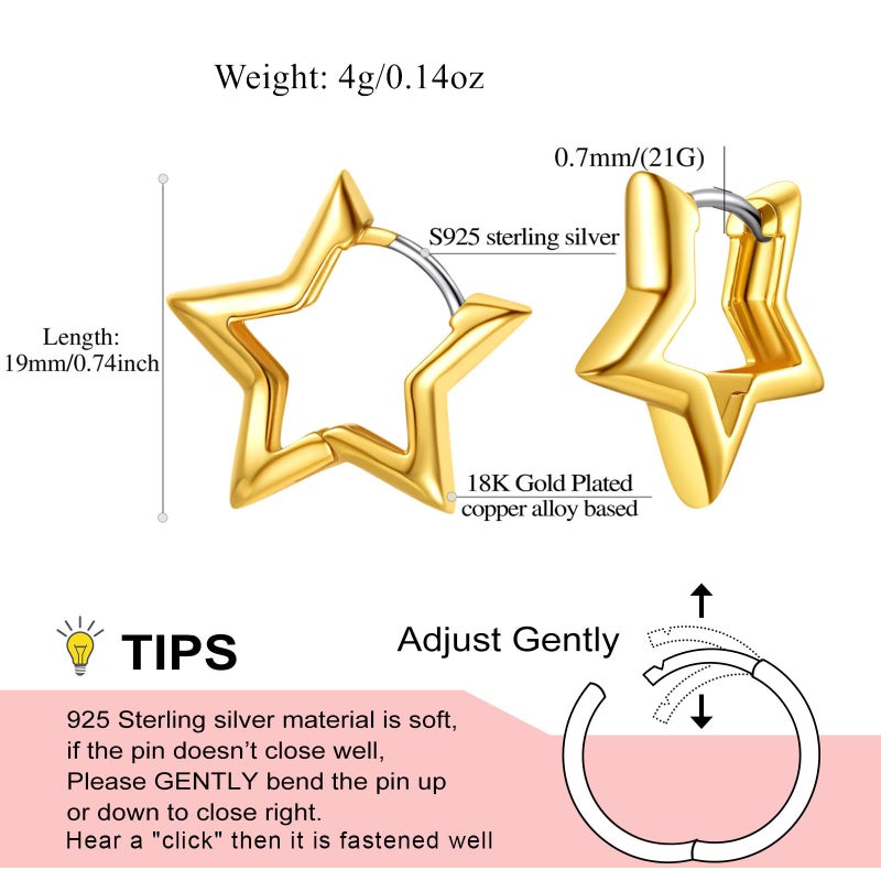 FindChic Star Huggie Earrings for Women, 14K Gold Plated Hypoallergenic Small Star Hoops with 925 Sterling Silver Post, Kpop Gold Star Hoop Earrings for Men, Christmas Jewelry Gift for Her - Image 5
